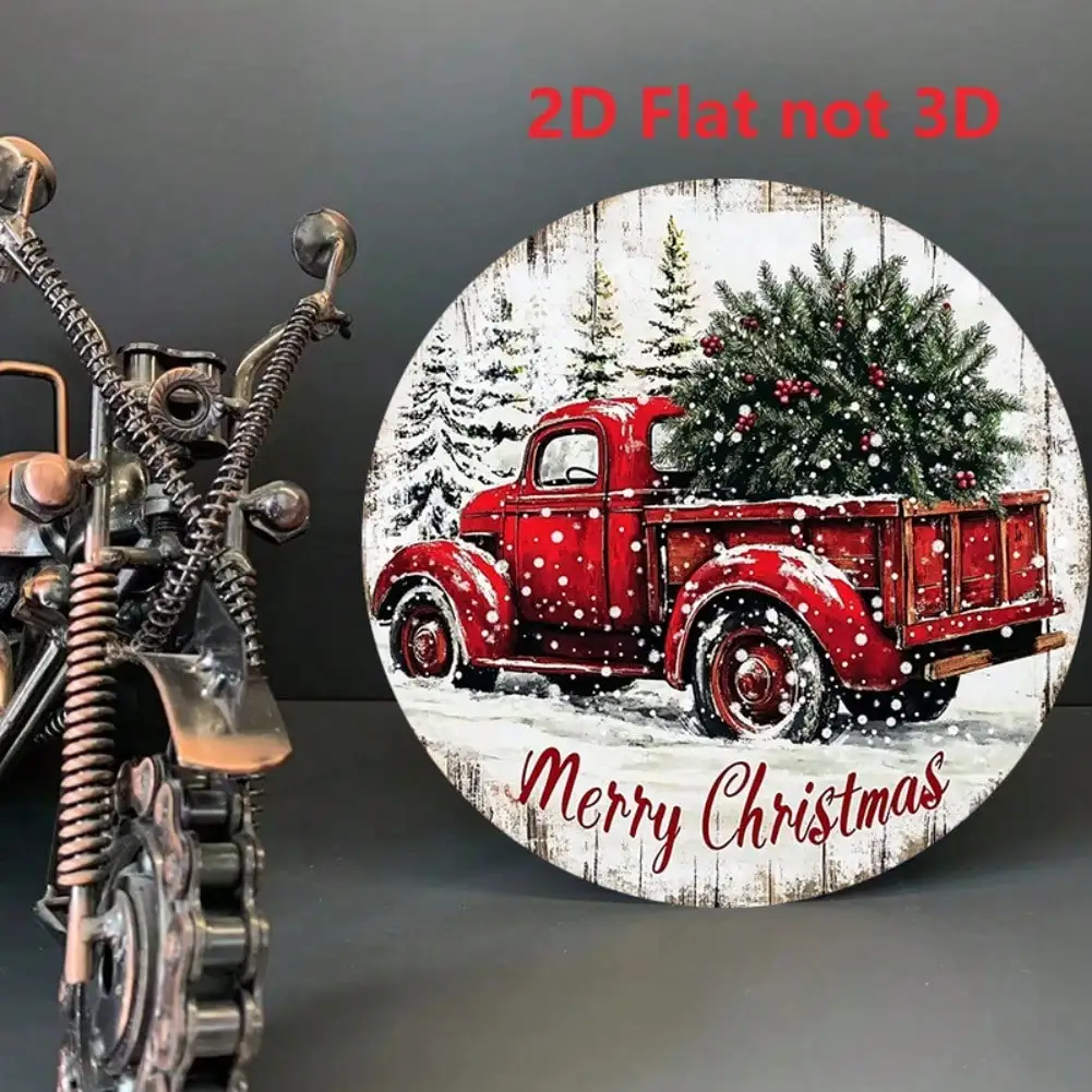 20,3 x 20,3 cm großes Vintage-Schild aus Aluminium mit rotem LKW-Weihnachtsbaum – rustikale Dekoration für Zuhause/Garten/Tür