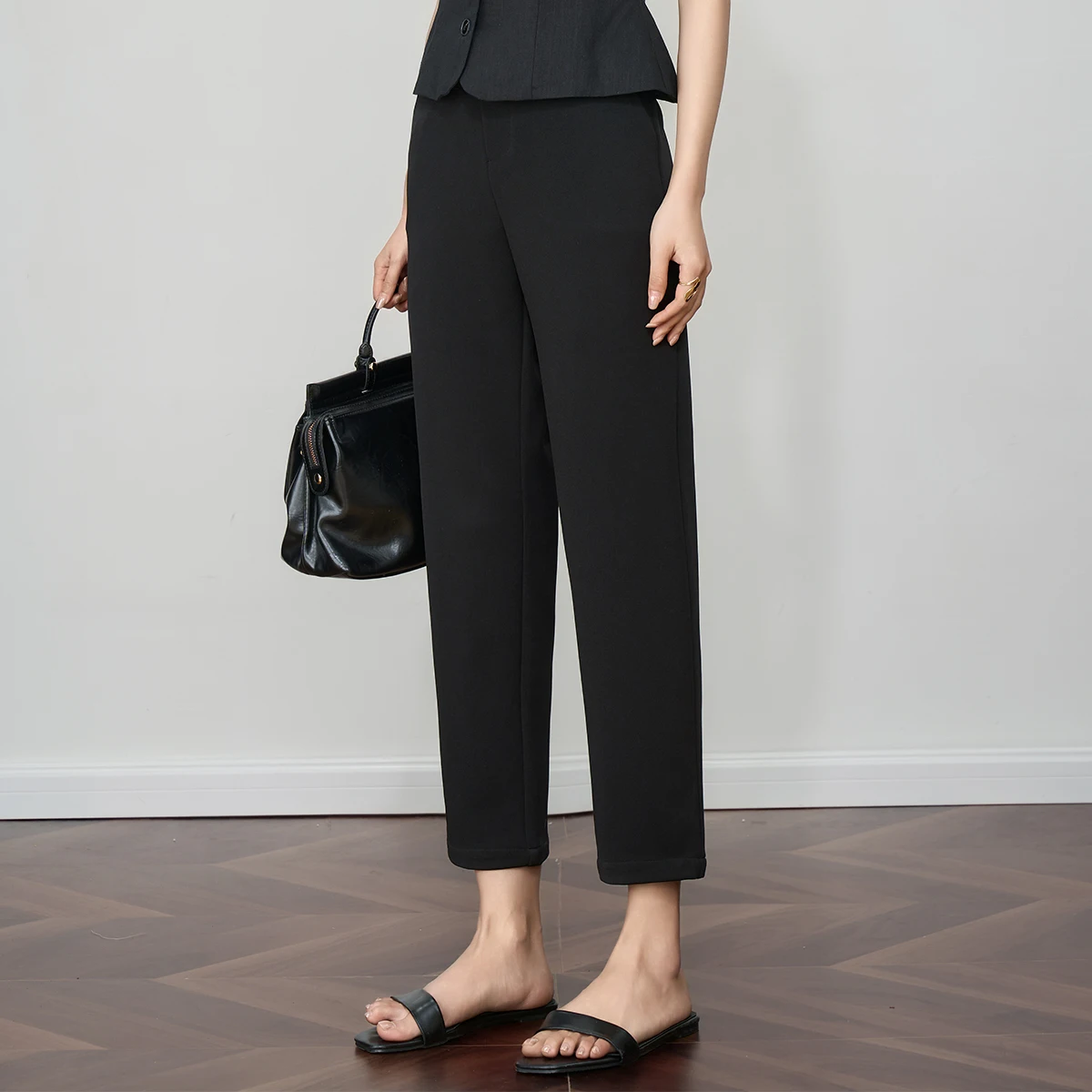 OLrain مستقيم اقتصاص سروال فستان 2025 مكتب السيدات الكاحل طول بانت أسود الإناث مصممة بنطلون النساء قيعان O57XK98623