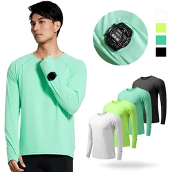 Men Marathon Running T-Shirt Long Sleeve Anti-UV Quick Dry Workout Top Fitness Training Suit with Thumb Hole Anti-Static Cuff