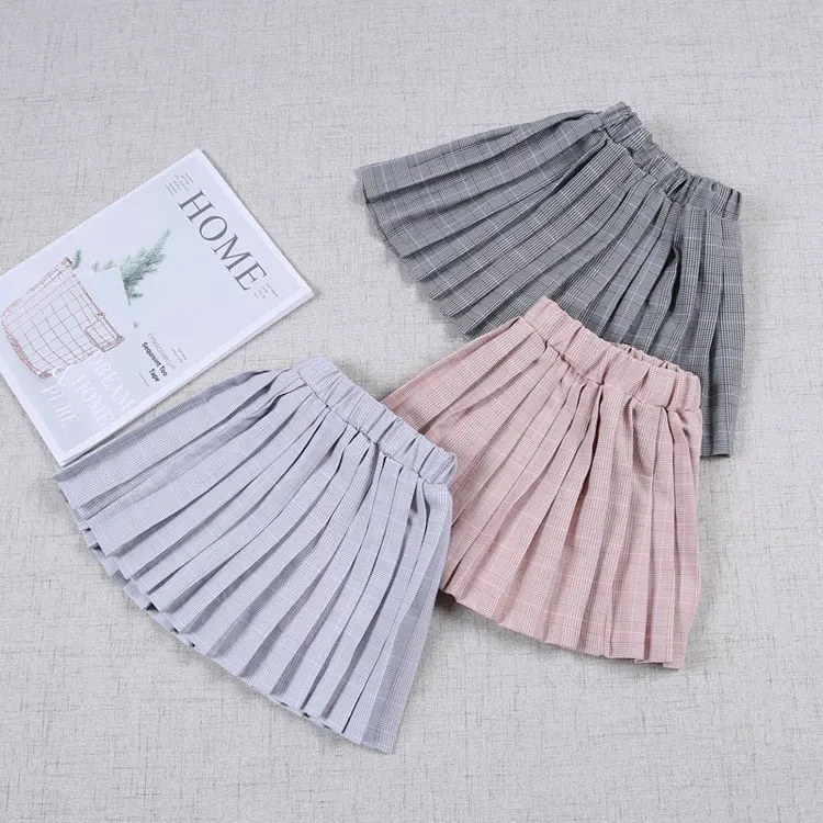 Mini Gray Striped Girls Skirts Kids  Sweet Girls Pleated Skirts Kids Clothes for 2 3 4 6 8 10 12 Year Old OKS194005