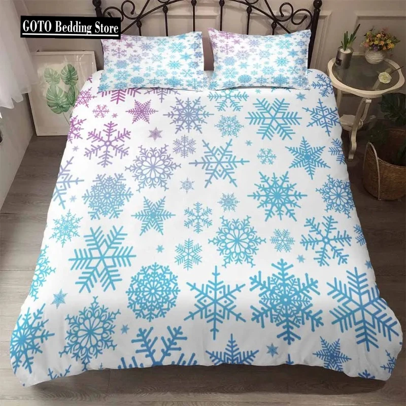 

Happy Christmas Snowflake Bedding Set Decoration US CalifKing 260x240 Full 200x230cm Duvet Cover Sets 2 People Bedclothes Thick