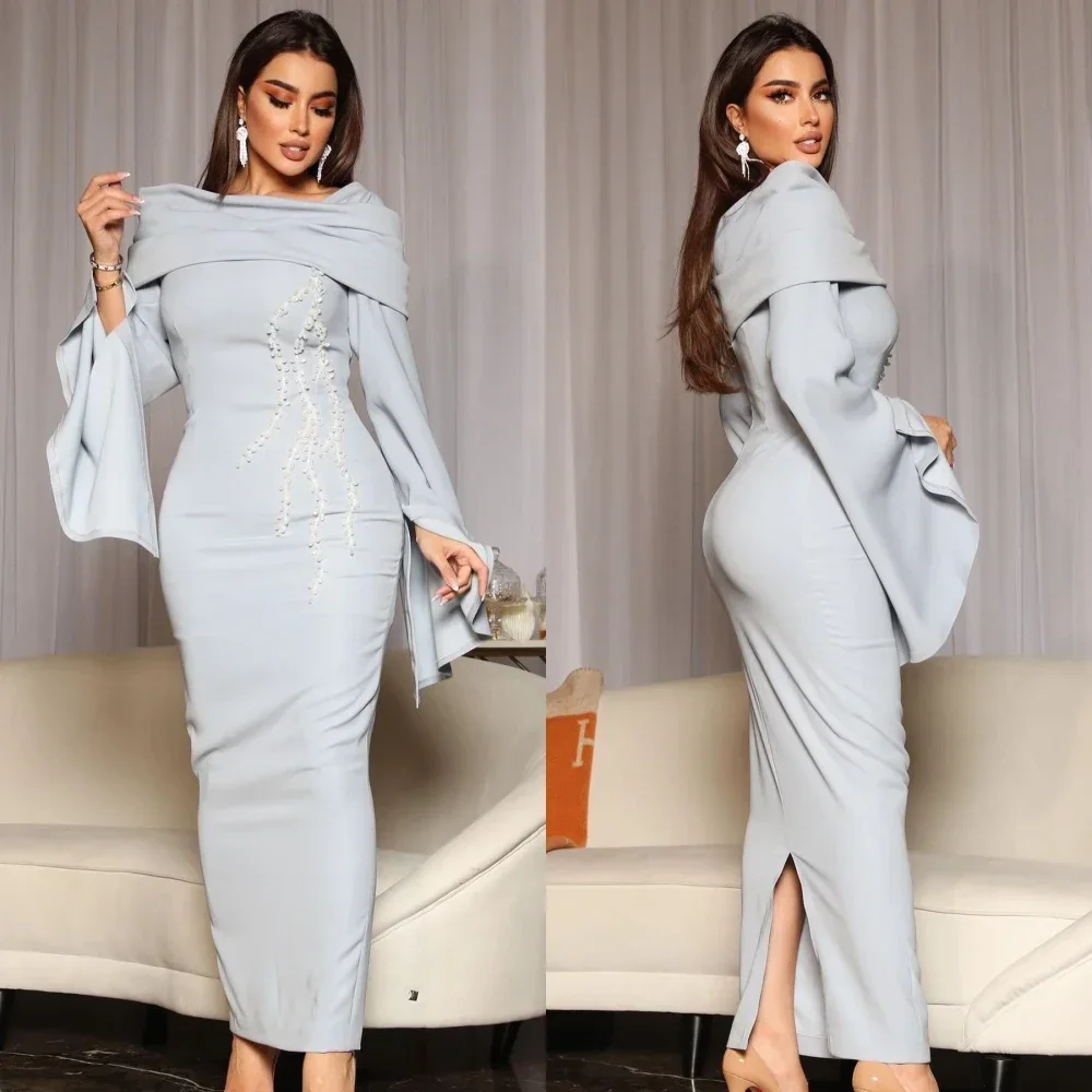 

Customized Simple Matching Bateall Sheath Anke Length Prom Dresses Formal Ocassion Gown Beading Satin prom dresses 2023 luxury