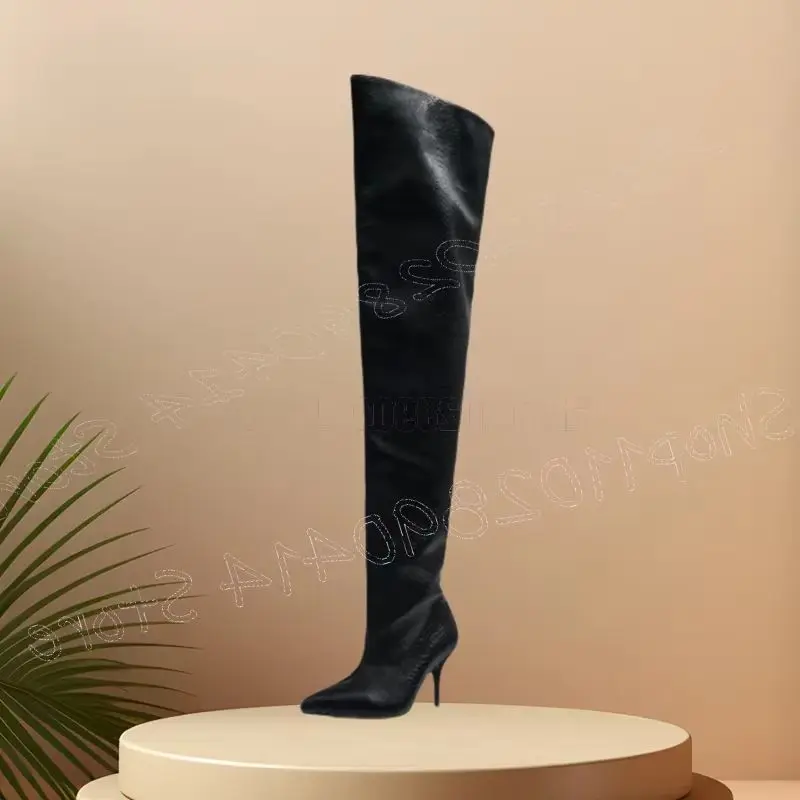 

Black Crocodile Print Thigh High Pointed Toe Boots Side Zipper Women Shoes Thin High Heels Party Feast 2026 Zapatos Para Mujere