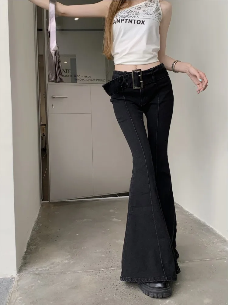 Jeans Spring Long Flared Pant Women Slim Elastic Fashion Casual High Waist Ladies Trousers Korean Style Pleated Woman Pants