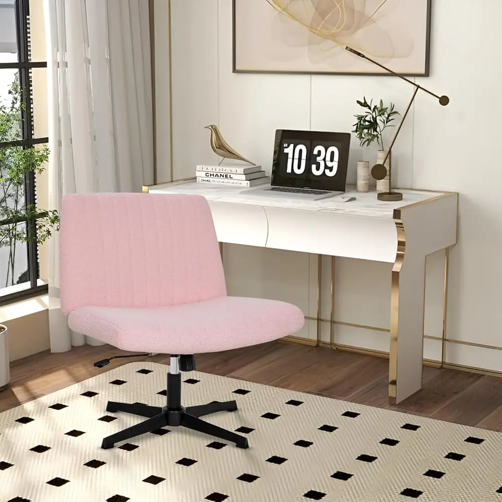 The Criss Cross Chair, Modern Adjustable Height Vanity Chair, Arml Cross Legs Comfortable Office Chair, Swivel Fabric Computer