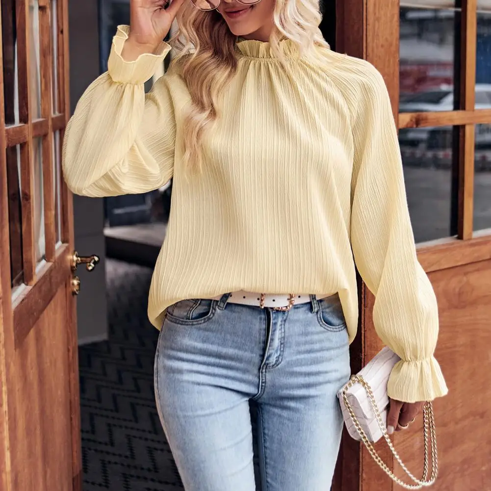 

Женский свободный топ, элегантная рубашка с длинными рукавами, шикарная уличная одежда, свободная плиссированная блузка с рюшами на манжетах, осень-зима, женская