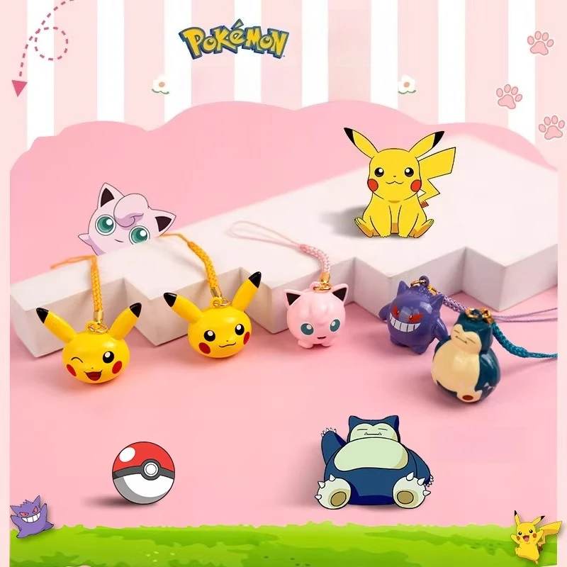 

Pikachu Water Bell Keychain Cartoon Kawaii Pokemon Water Bell Pendant Jigglypuff Gengar Bell Phone Chain Keychain Birthday Gift