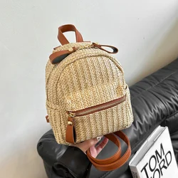 Straw Braid Solid Casual Backpack Large Capacity High Quality Simple Shoulder and Crossbody Bag for Women 2024 Fashion Versatile