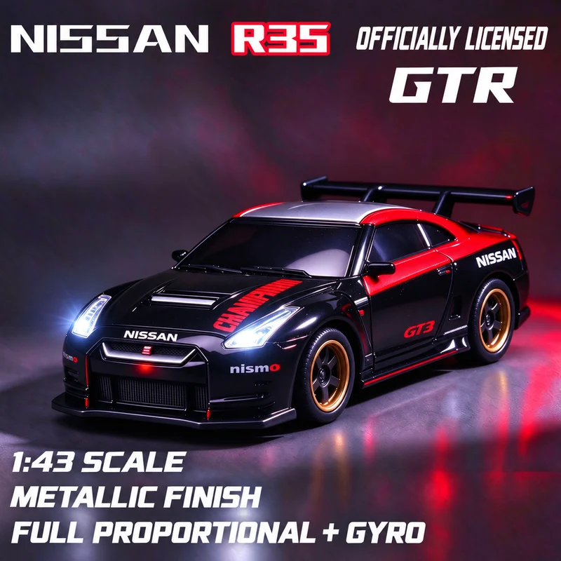 1:43 R35 GTR RC Drift Car 4WD Semi/Full Proportional Control Optional Gyro LED Mini Racing Car Desktop Model Toy