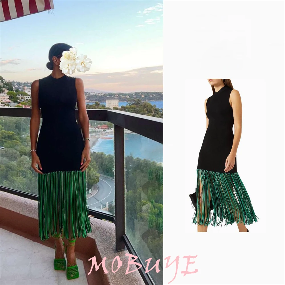 MOBUYE-Robe de Rhà col rond pour femme, longueur de rinçage avec fibre, robe de soirée élégante, mode populaire, 2024