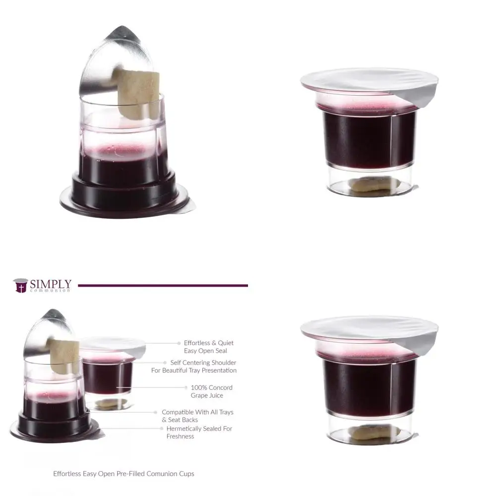 

Предварительно заполненные чашки для причастия с виноградным соком и хлебом Concord, 200 шт., легко открывающиеся, производство США