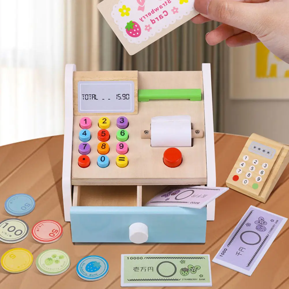 

1Set Children Simulated Wooden Cash Register Educational Plaything for Kids Table Play Children Cashier Desk Toy