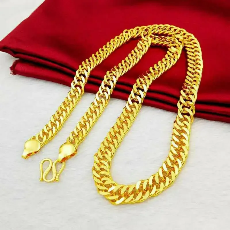 Simulation 100% Pure 18K Gold Big Boss Necklace Men's Trendy Men's Personality Chain Domineering Thick Straps Real Gold Jewelry