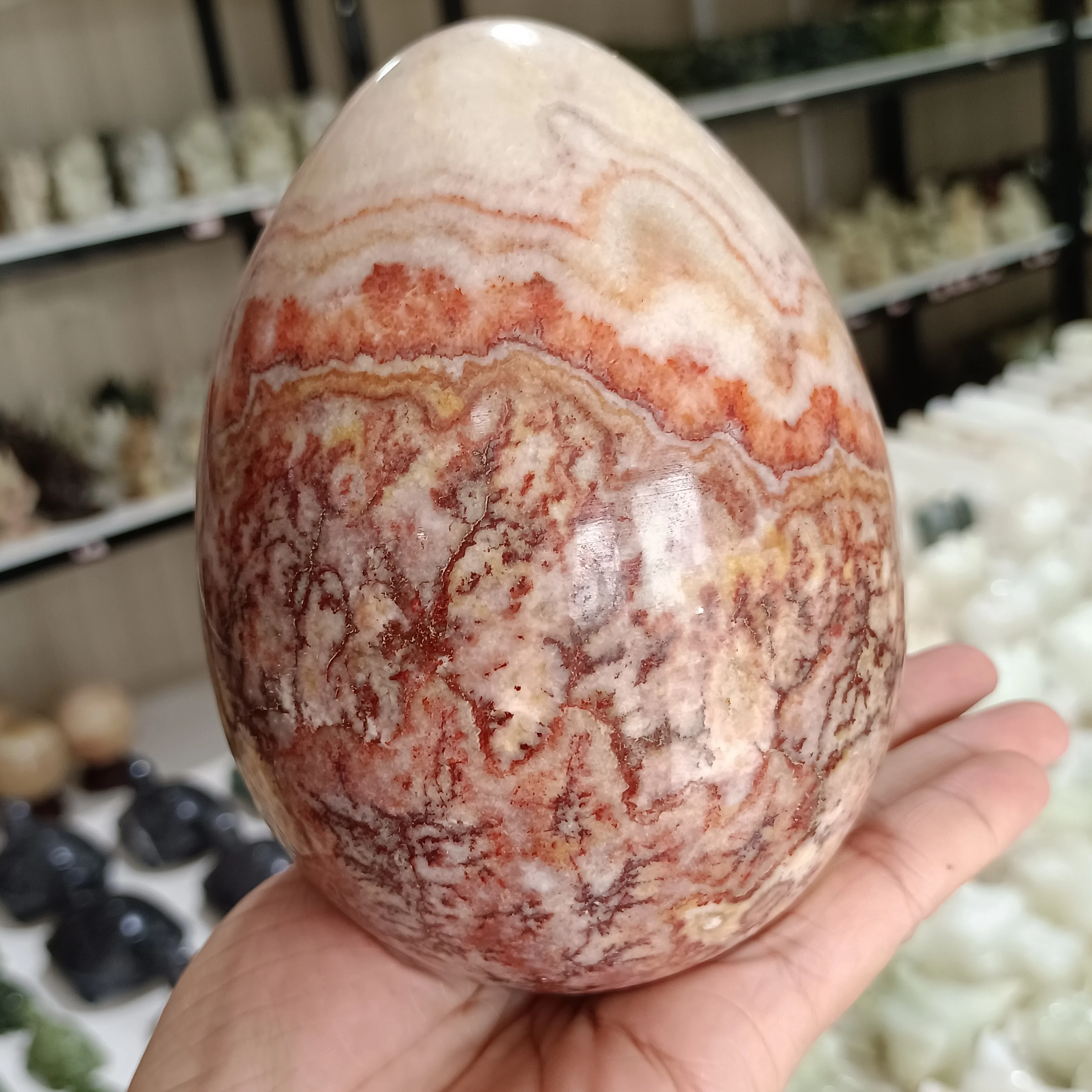 Natural Pork Tourmalin Stone Carved Dinosaur Egg Quartz Crystal Mineral Reiki Healing Gem Home Office Degaussing Decoration