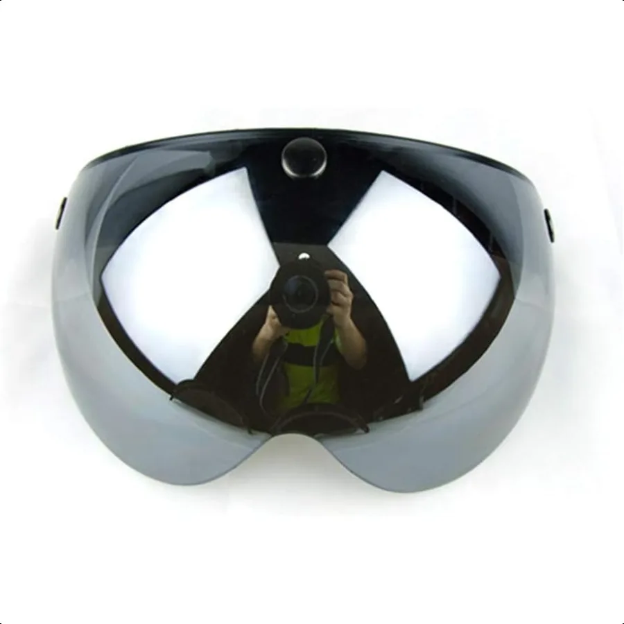 

Universal Motorcycle Retro PilotStyle Standard 3 SnapButton Visor Flip Up Down Open Face Helmet Wind Shield Mirrored