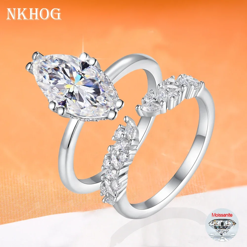 

NKHOG 7*14 мм 3CT обручальные кольца с муассанитом маркизы для женщин S925 стерлингового серебра юбилейное обручальное кольцо ювелирные изделия GRA
