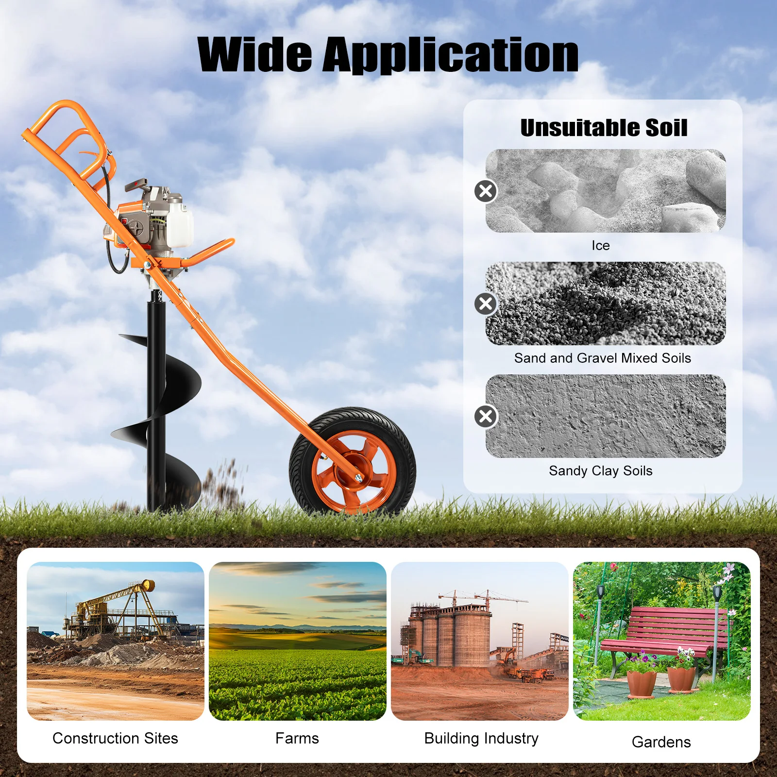 Potente macchina da scavo da 2,2 kW: motore ad alta velocità, costruzione robusta, perforazione efficiente, ideale per l'agricoltura e la silvicoltura
