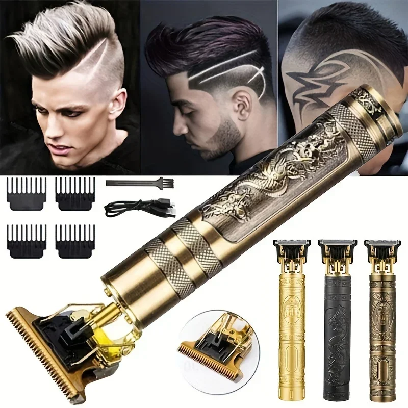 

Professional USB Rechargeable Hair Clipper, Vintage Cordless Electric Trimmer for Men Beard and Hair, Cutting Machine