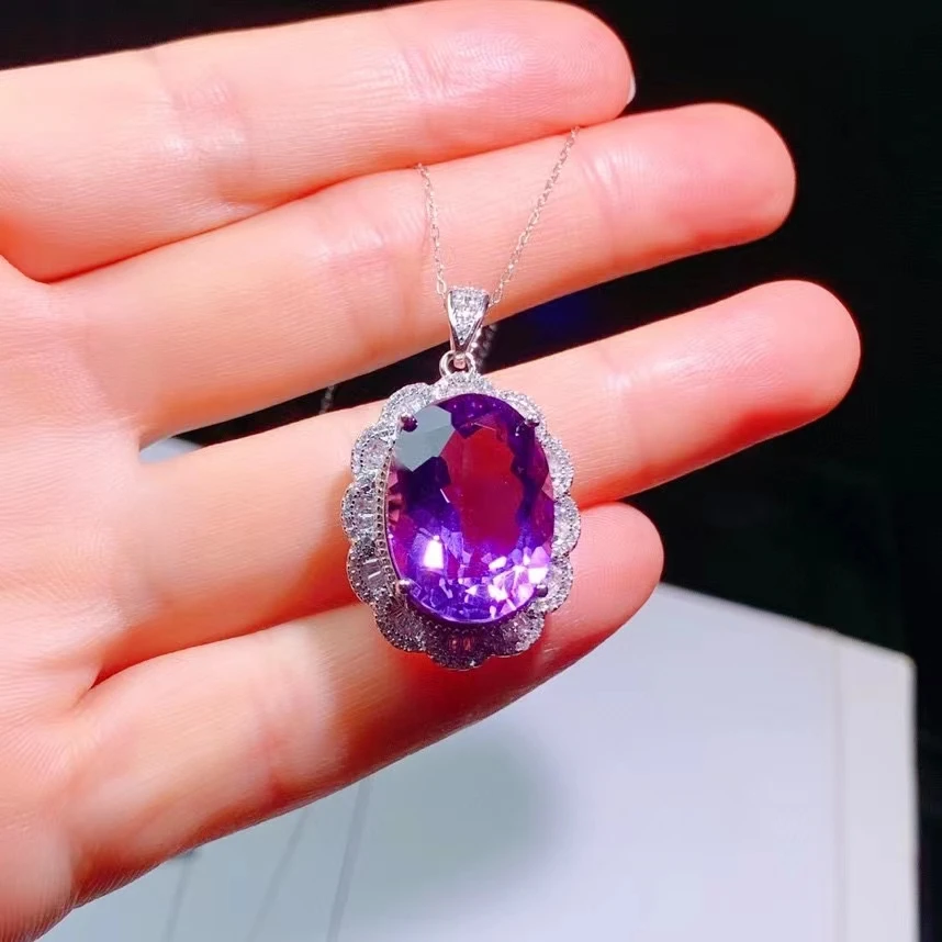 

Vintage 925 Silver Amethyst Pendant for Wedding 13mm*18mm 12ct Natural Amethyst Necklace Pendant with 3 Layers 18K Gold Plating