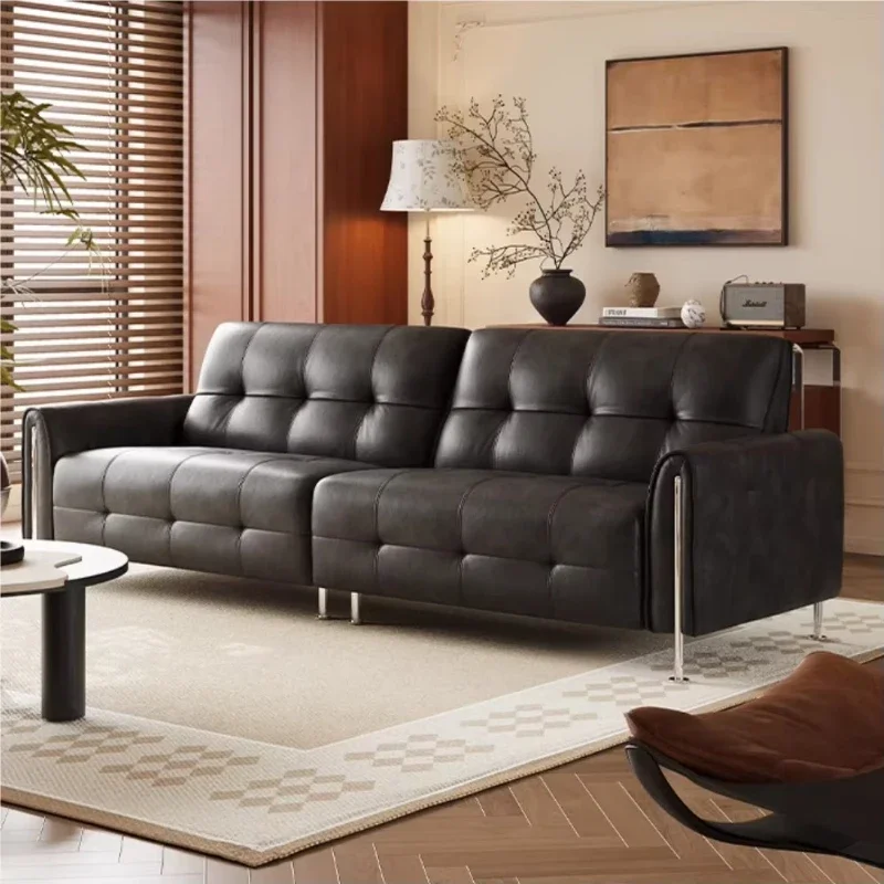 Square oil wax leather sofa set modern environmentally friendly living room sofa