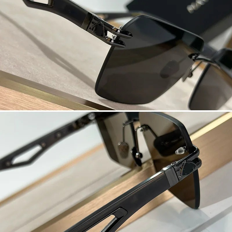 Original Street Fashion Square Black Gold Boundless Sunglasses for Male 2024 THE WEBEN II Classical Alloy Solar Glasses Men