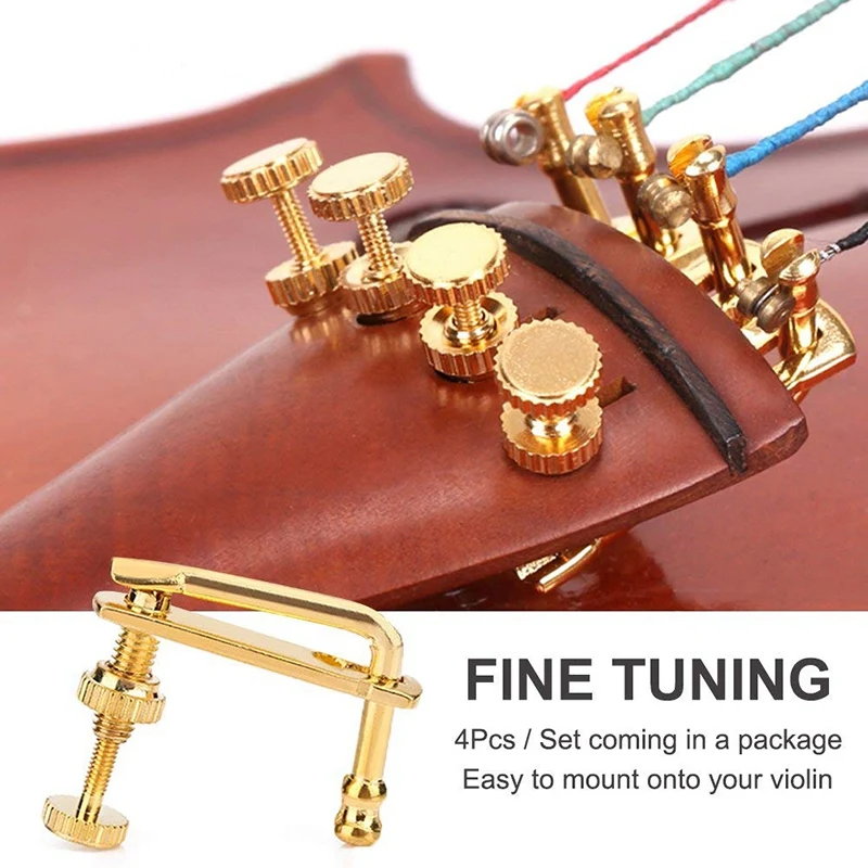 4Pcs Violin Fine Tuners Gold Violin Parts String Adjusters Replacement For 4/4 Violin