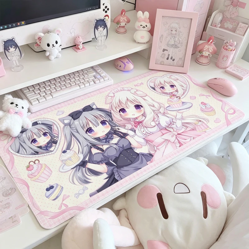 Y2k Girl Sweet Leather Mouse Pad Animation Anime Cute Girls Office Computer Desktop Mat Gaming Non slip Waterproof Keyboard Pad
