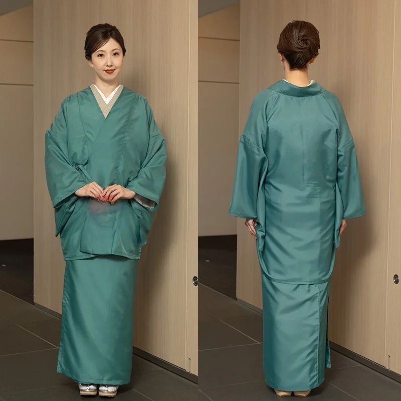 Authentic Two-Piece Kimono Raincoat with Pockets Long Outerwear Gannpo Traditional Japanese Costume Women's Fashion Autumn 2026