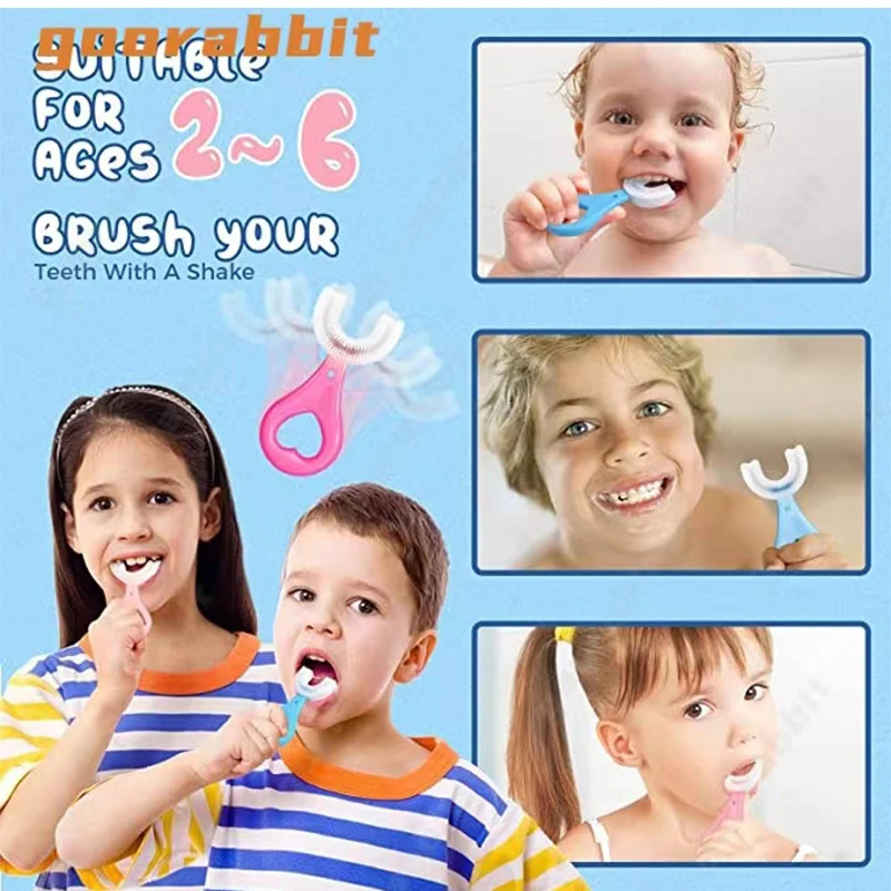 U-shaped soft bristled silicone oral toothbrush for children aged 2-12, comprehensively cleaning teeth and caring for baby gums