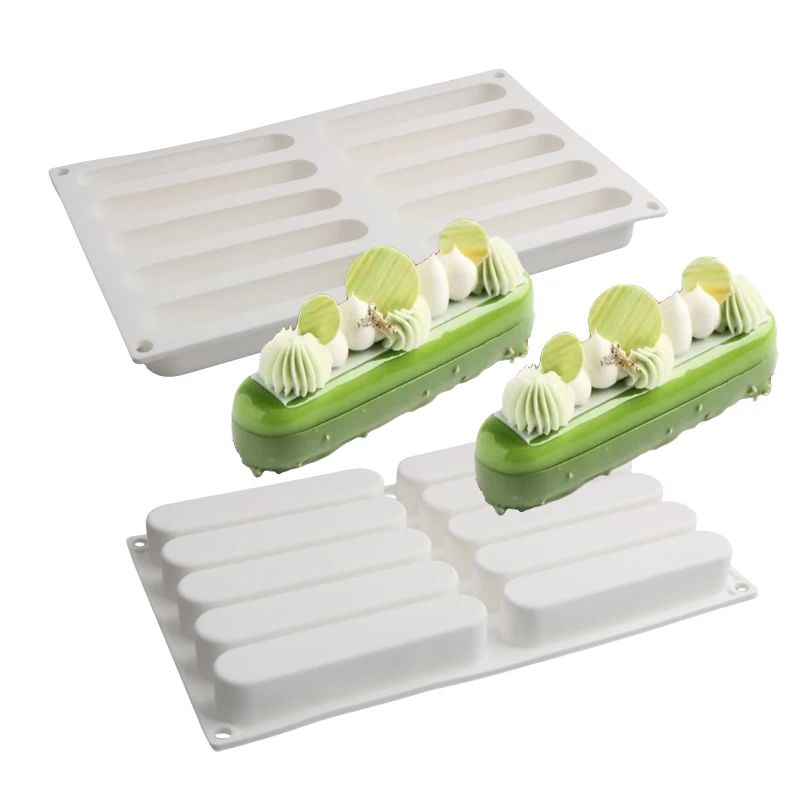 Meibum 10 Cavity Long Strip Silicone Cake Mold Mousse Mould Plastic Cutting Dies and Pastry Trays Dessert Baking Tools Bakeware