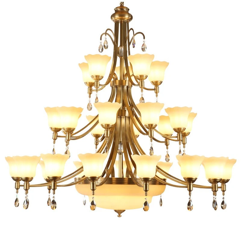 

American villa all copper chandelier duplex building European hotel lobby living room 3rd floor