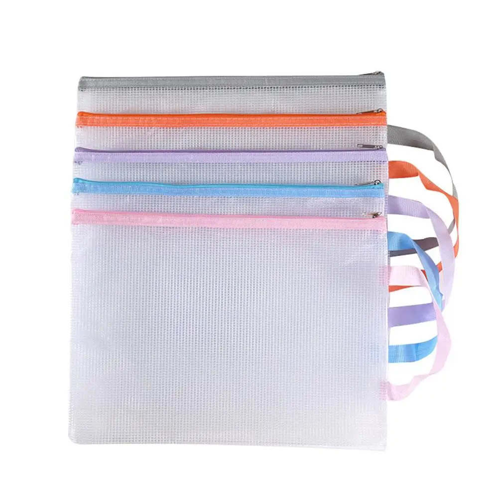 A4 Mesh Zipper Pouch Document Bag Waterproof Zip File Folders Pencil Case Storage Bags School Office Supplies