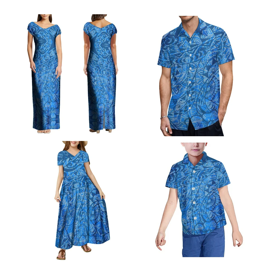 Pacific Island familiekleding aangepaste familie van vier kinderen volwassen jurk Polynesische tribale stijl mode shirt lange jurk