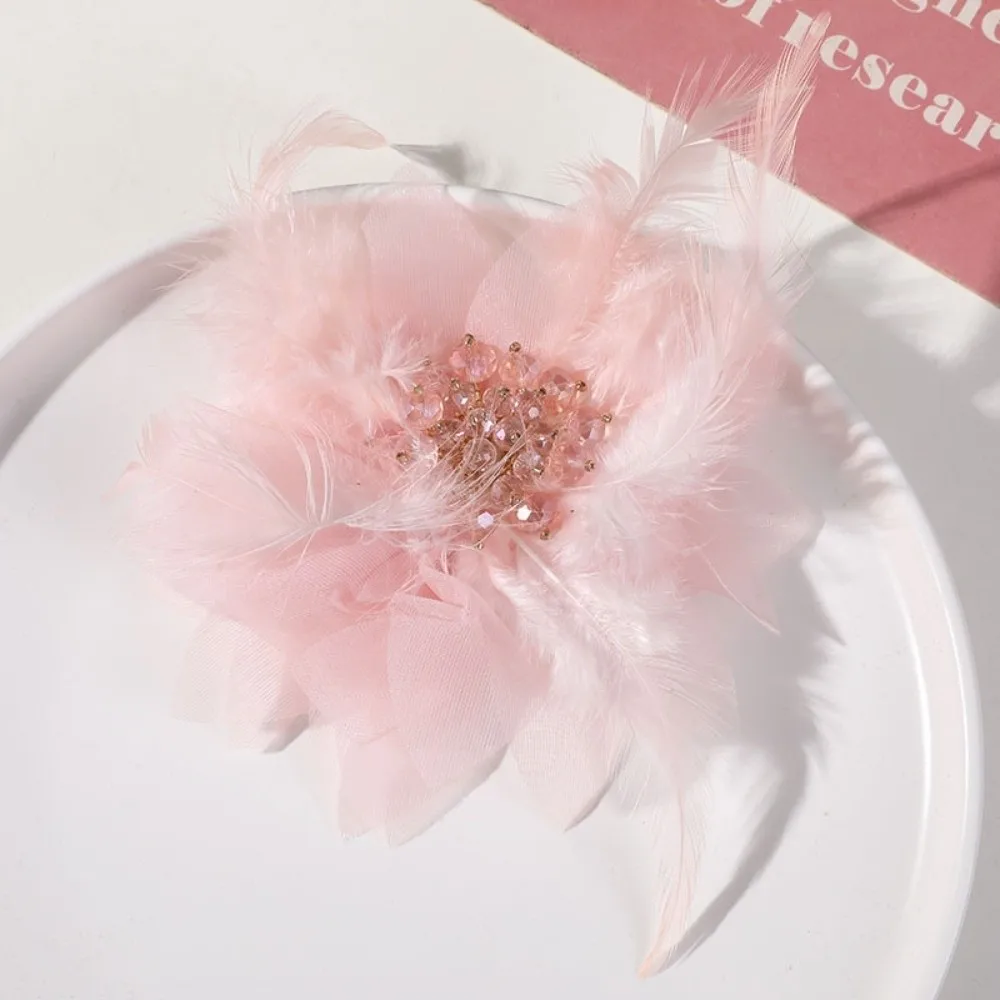 Luxury Handmade Feather Brooches Pearl Lace Crystal Flower Corsage Exquisite Hair Accessories Bridal Wedding Badge DIY Sewing