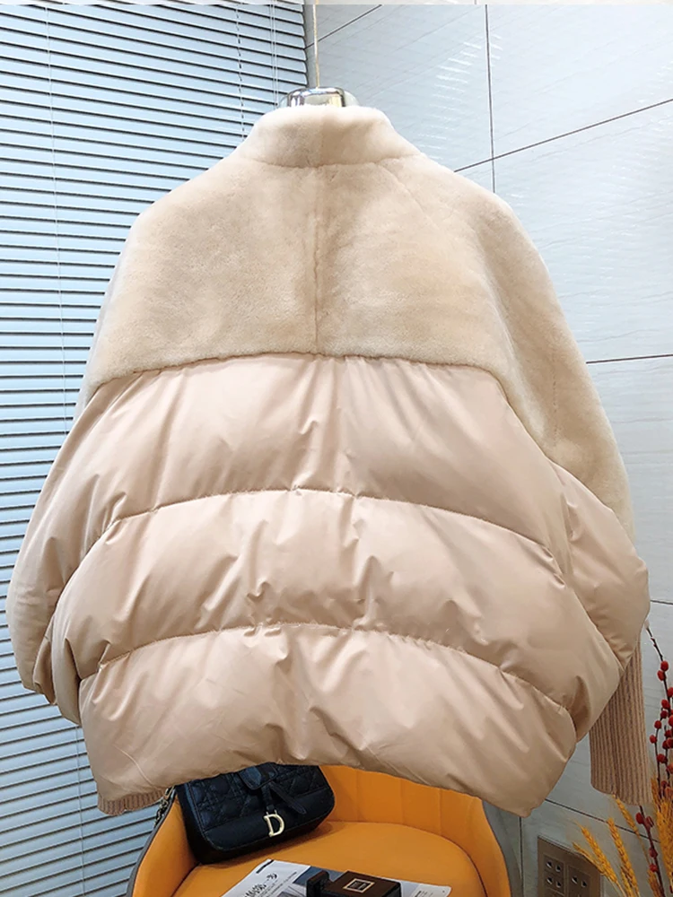 New Fashion Women Natural Real Sheep Fur Coat Thick Warm Goose Down Coats Winter Coat Female Outwear Puffer Jackets