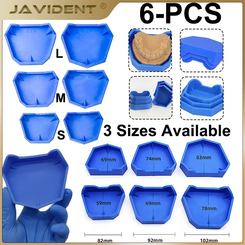 6Pcs 3 Sizes Dental Model Base Set Dental Mold Plaster Base Denture Tray Oral Hygiene Care Dental Lab Former Base Kit