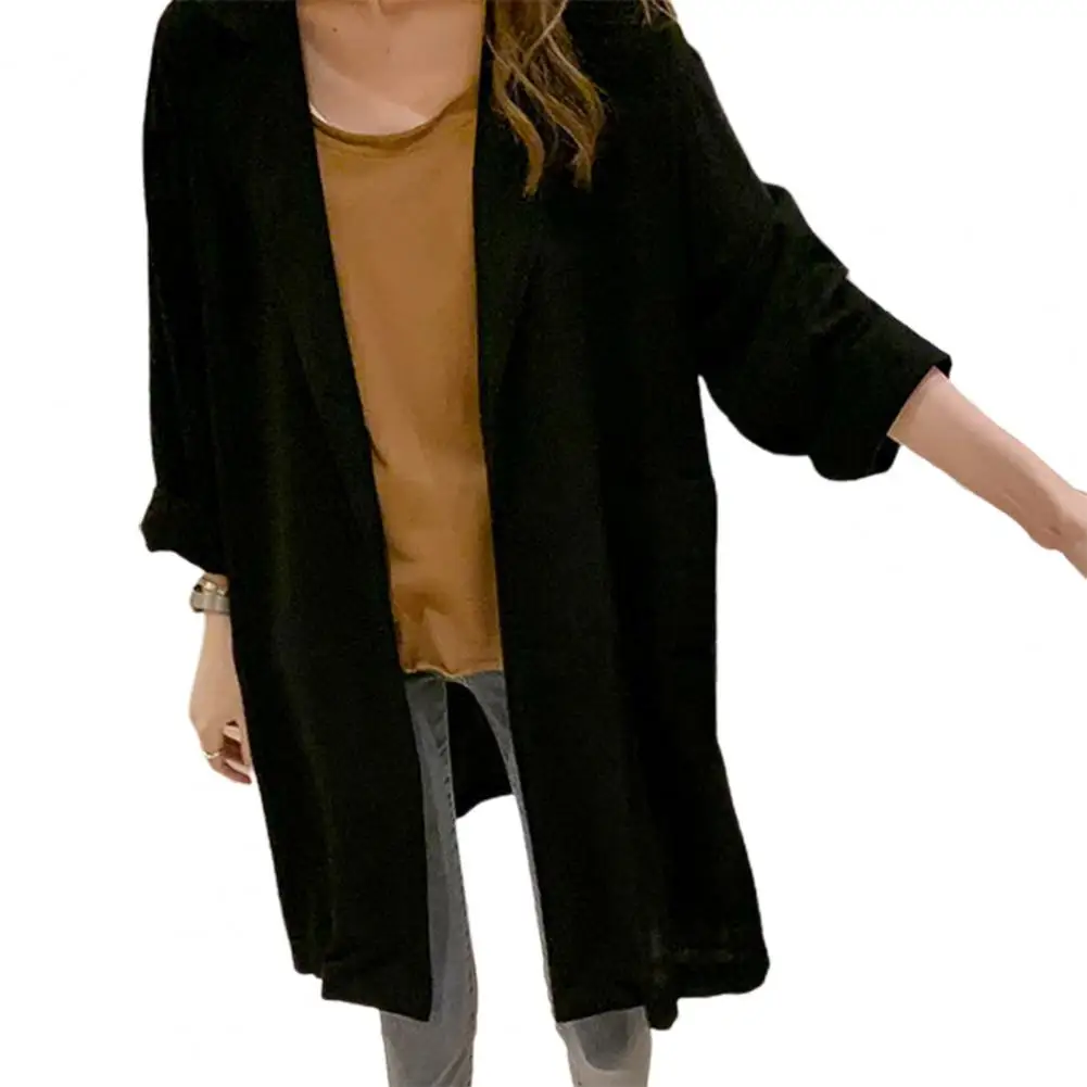 

Women Long Trench Coat Retro-inspired Coat Lapel Long Sleeve with Pockets for Spring Autumn