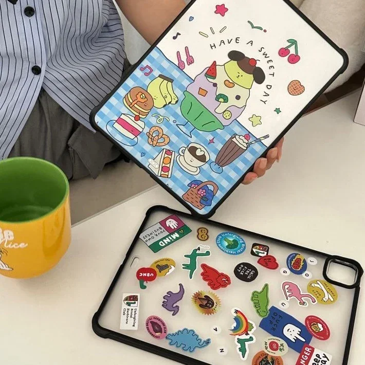 Cute Dinosaur Sticker Acrylic Protective iPad Case Cover for iPad Mini 6 Air 4 5 iPad Pro 2020 2021 2022