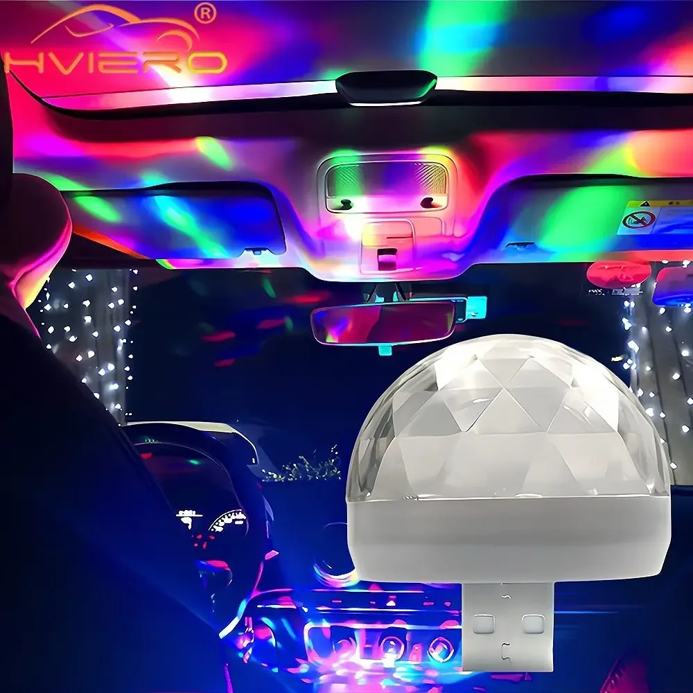 Car USB Ambient Light DJ RGB Mini Colorful Music Sound Led IOS 5V Interface Holiday Party Atmospheres Interior Dome Trunk Lamps