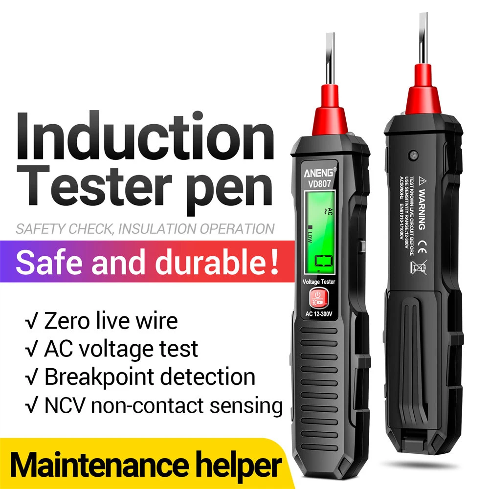 VD807-1 Palavra Indução Portátil Inteligente Testador De Caneta Elétrica, NCV Sensor, Ferramentas De Detector De Fio Sem Contato, 50Hz, 60Hz, 12-300V