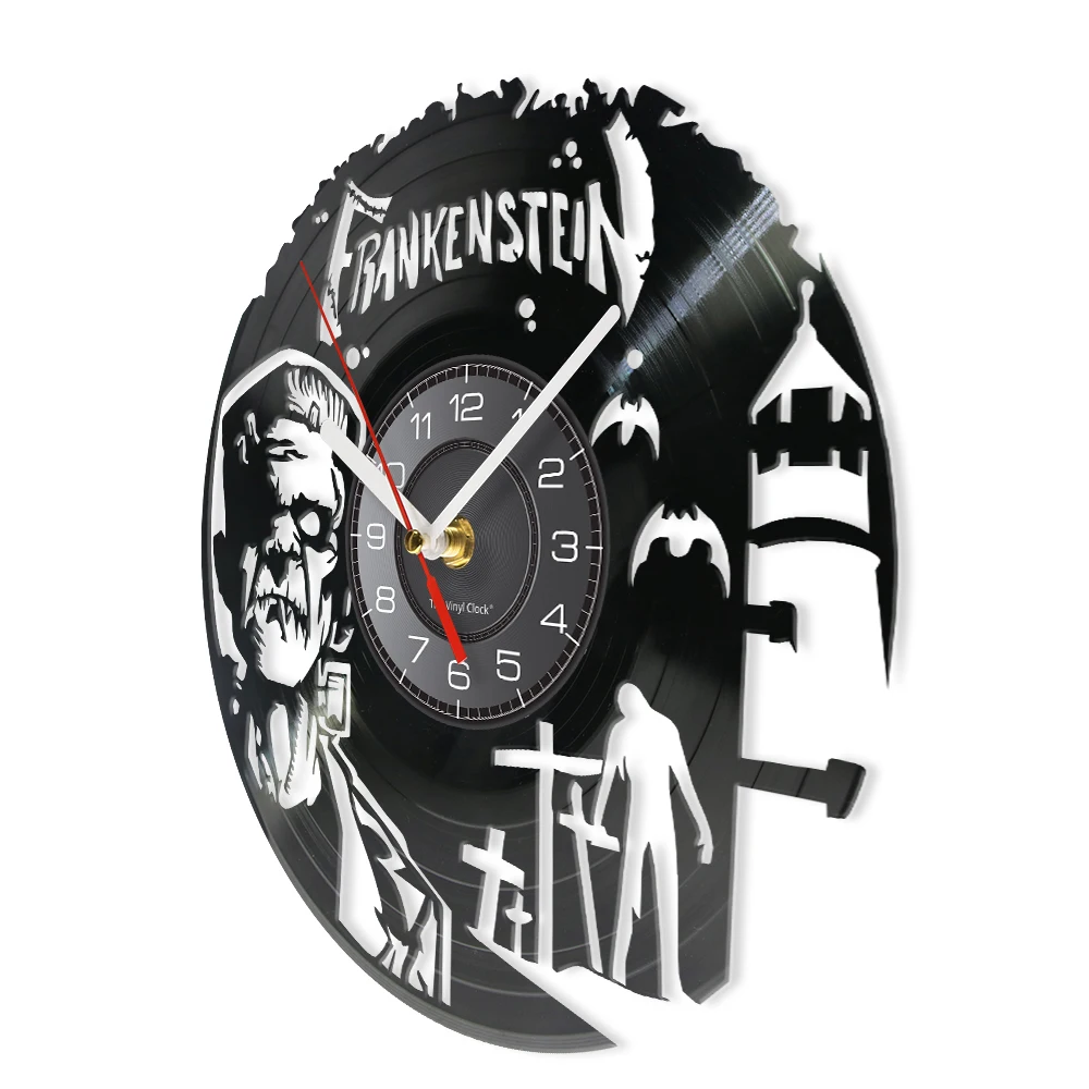 فرانكنشتاين مسجل فينيل ساعة حائط ديكور المنزل للهالوين مسلسل مونستر التلفزيوني فيلم رعب مستوحاة ساعة حائط كوارتز صامتة #2