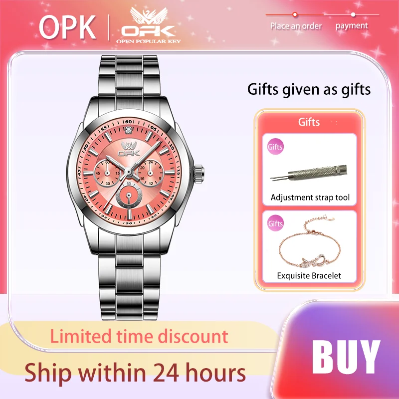 OPK-reloj de cuarzo luminoso para mujer, cronógrafo de pulsera con correa de acero inoxidable, resistente al agua, versátil, elegante y Original