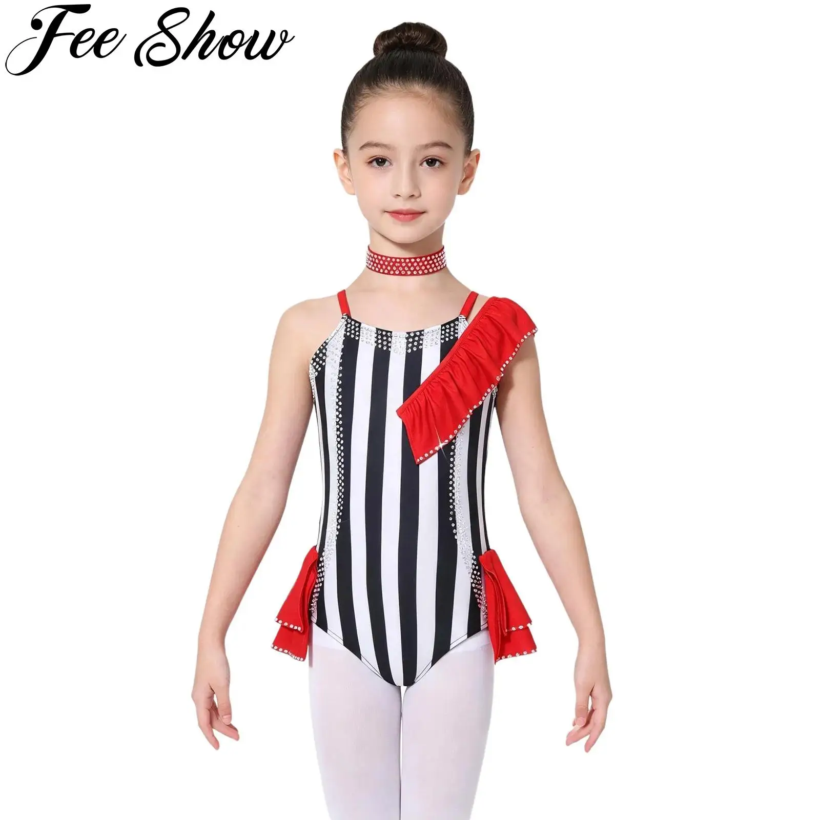fantasia-de-circo-para-meninas-traje-de-mestre-de-cerimonias-leotardo-de-ballet-danca-e-ginastica-com-strass-brilhantes-macacao-listrado-com-gargantilha-roupa-de-danca