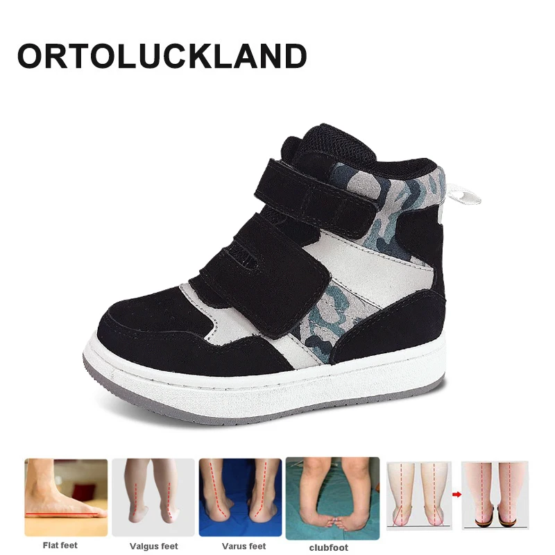 

Ortoluckland Children Boots Boys Girls Orthopedic Genuine Leather Shoes Kids Black White Sneaker Spring Casual Footwear