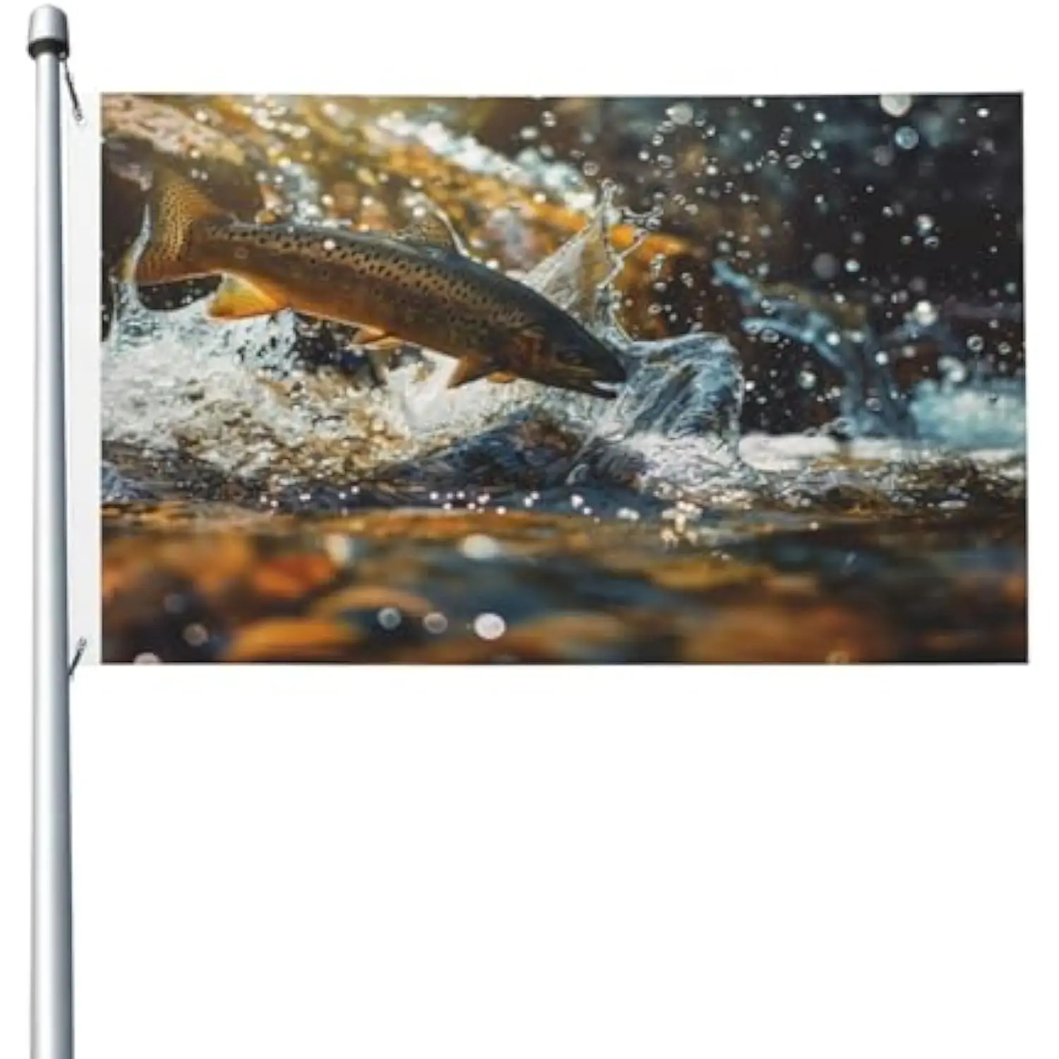 Jumping Trout Fish Outdoor Garden Flag Single-sided Printing Durable House Banner for Patio Decor