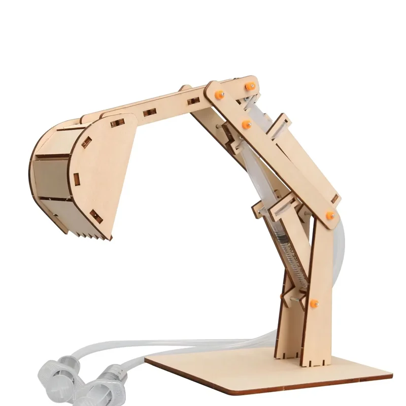 Fun STEM DIY Science Kit Wooden Hydraulic Excavator Model Handmade Craft Scientific Experiment Physics Maker Hobby Creative Gift