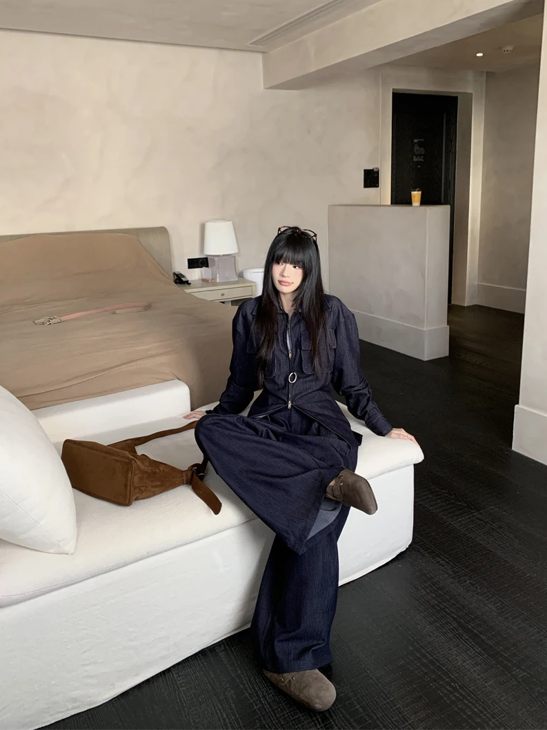 デニムコート 穴あき レディース 夏 フェミニン キャンバス バルーンスリーブ ドロップショルダー ポケット付き ミニマリスト オープンフロント サッシュ付き ジャケット 女性用