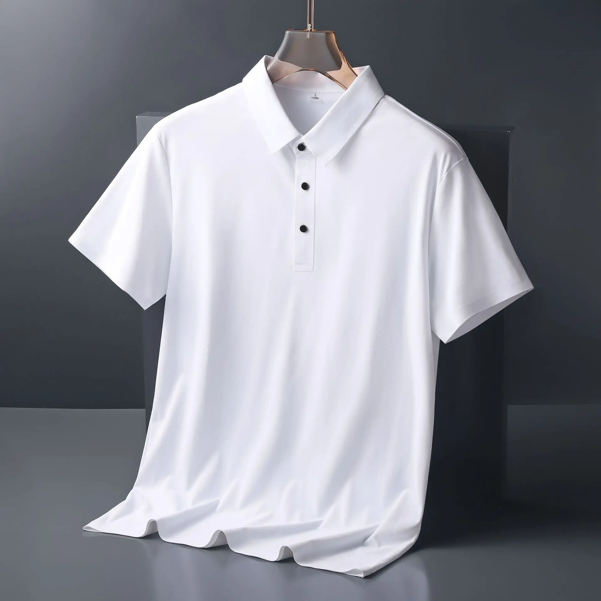 Ice Silk Traceless T-shirt Men\'s Light Business Solid Color Half Sleeve Top Silk Smooth Breathable Traceless POLO Shirt