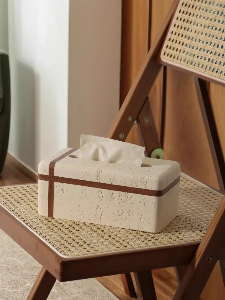 Wabi-Sabi Travertine Tissue Box Luxury Desktop Organizer Modern Home Decor Minimalist Living Room Storage Artisan Craft Showroom