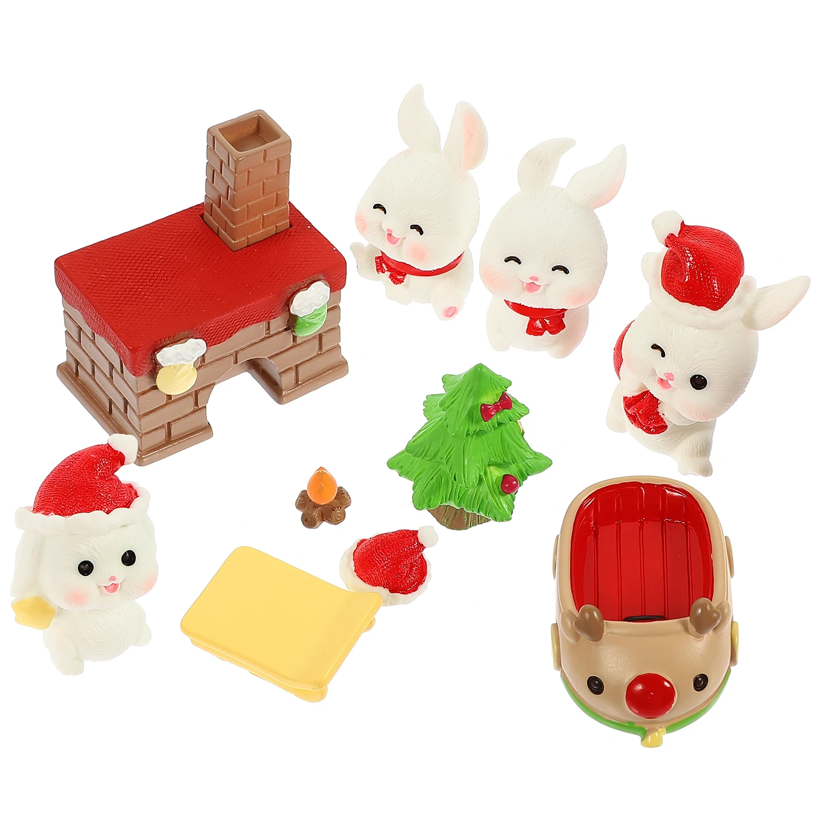 

10Pcs Lovely Mini Rabbit Xmas Decor Resin Statues Christmas Party Favors Home Ornaments Bunny Figurine Xmas Miniature Rabbit